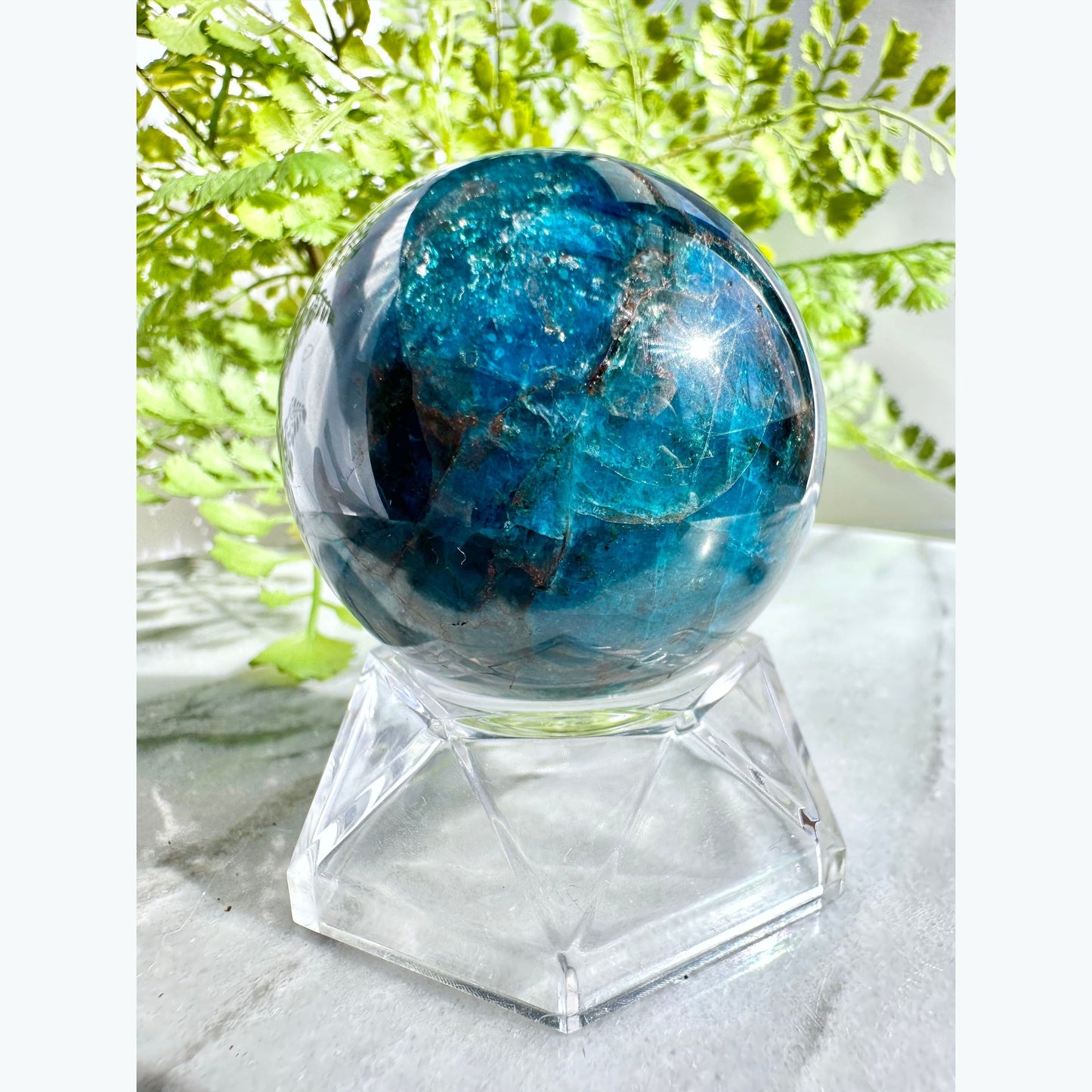 Brilliant Blue Apatite Crystal Sphere