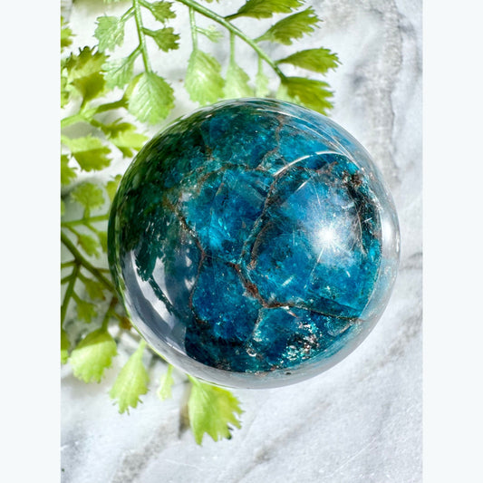 Brilliant Blue Apatite Crystal Sphere