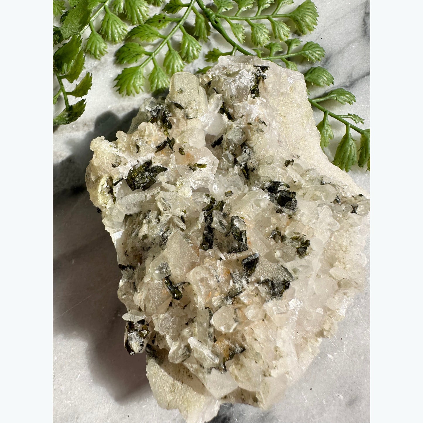 Quartz Cluster with Epidote Crystals