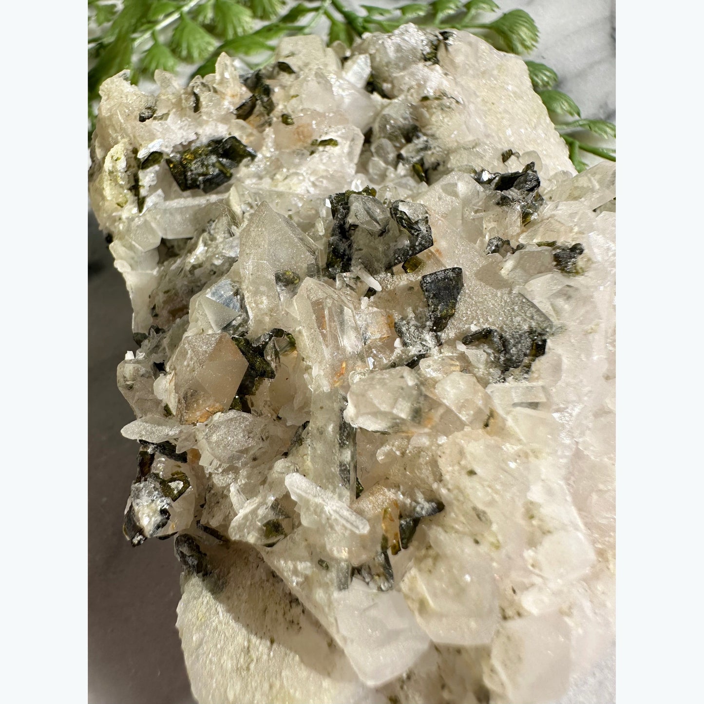 Quartz Cluster with Epidote Crystals