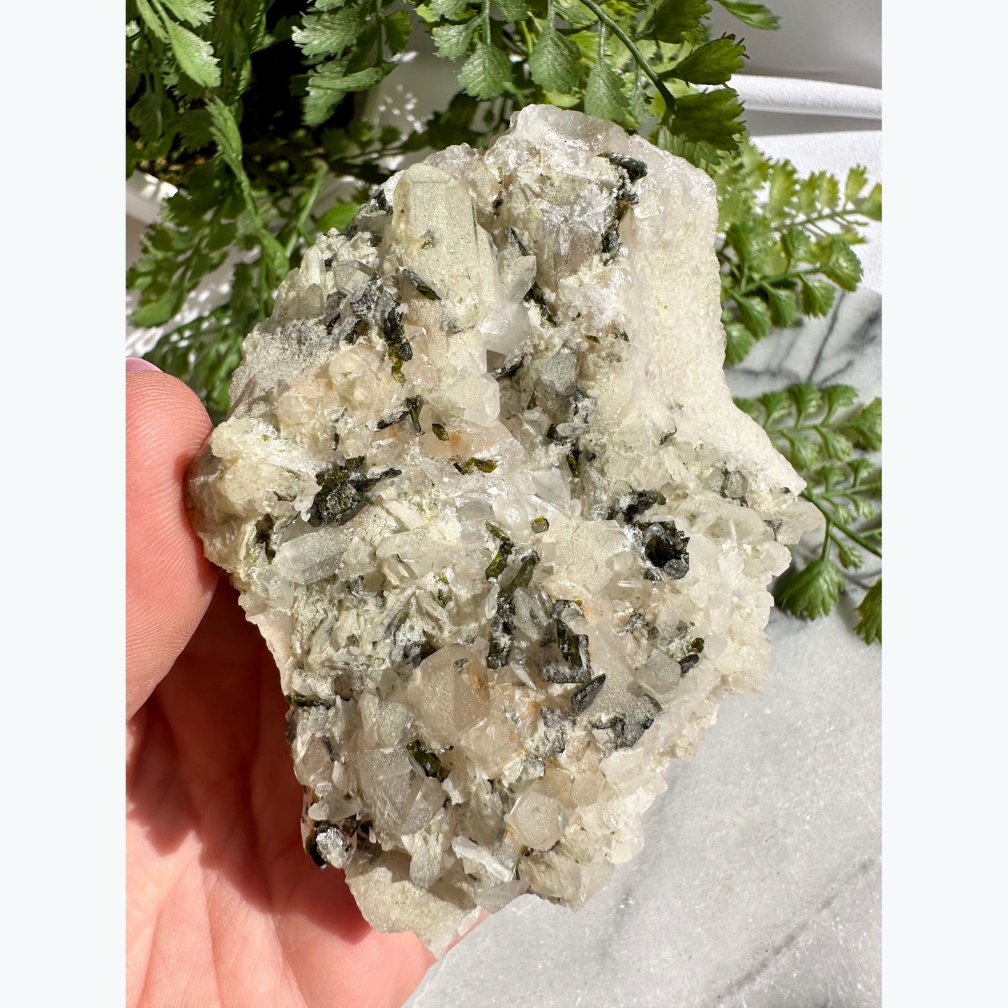 Quartz Cluster with Epidote Crystals