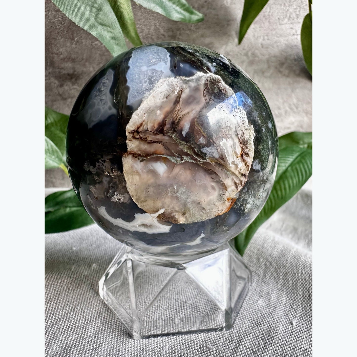 Moss Agate Crystal Sphere