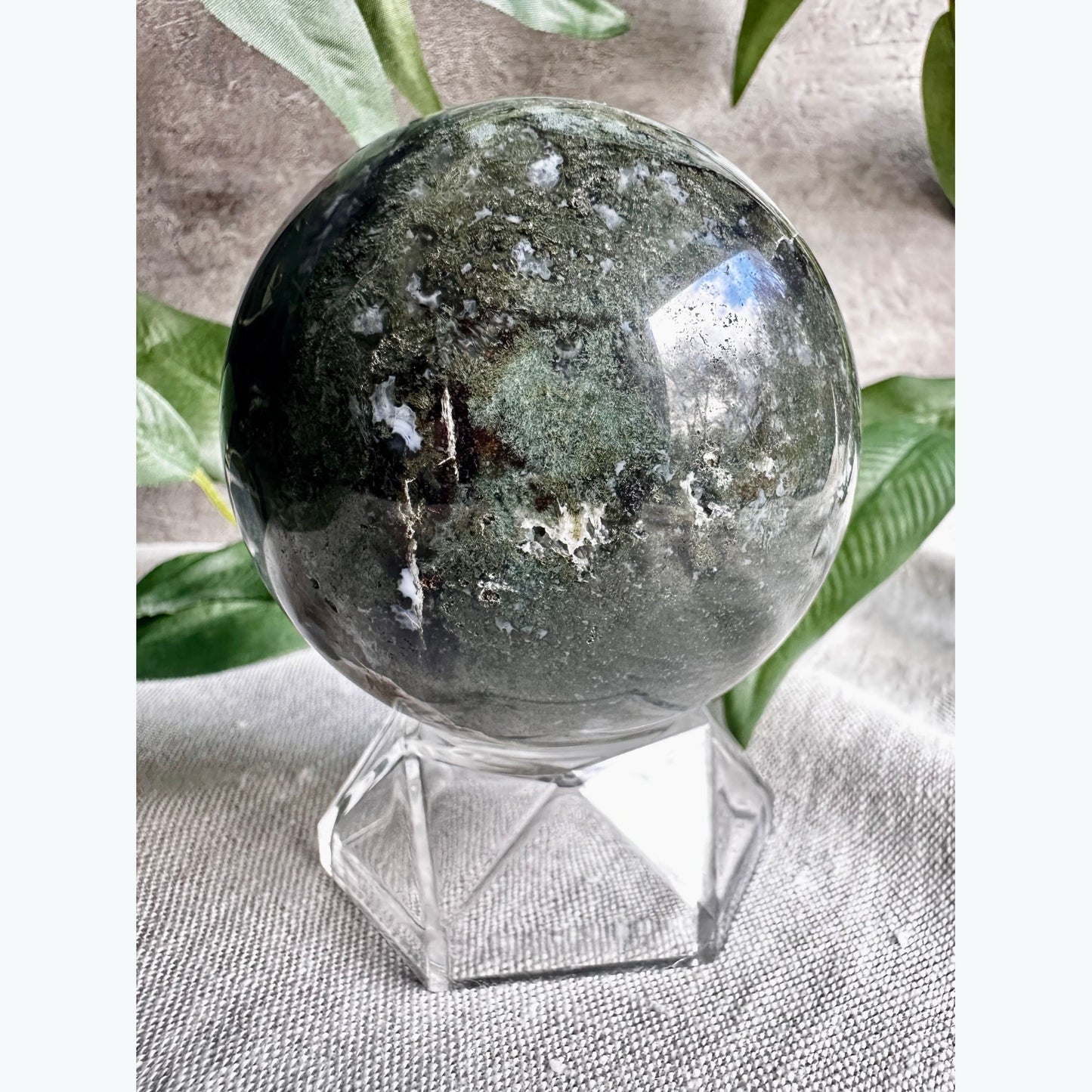 Moss Agate Crystal Sphere