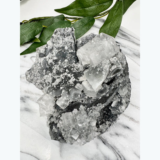 Black Chalcedony with Large Hexagonal Calcite Crystal