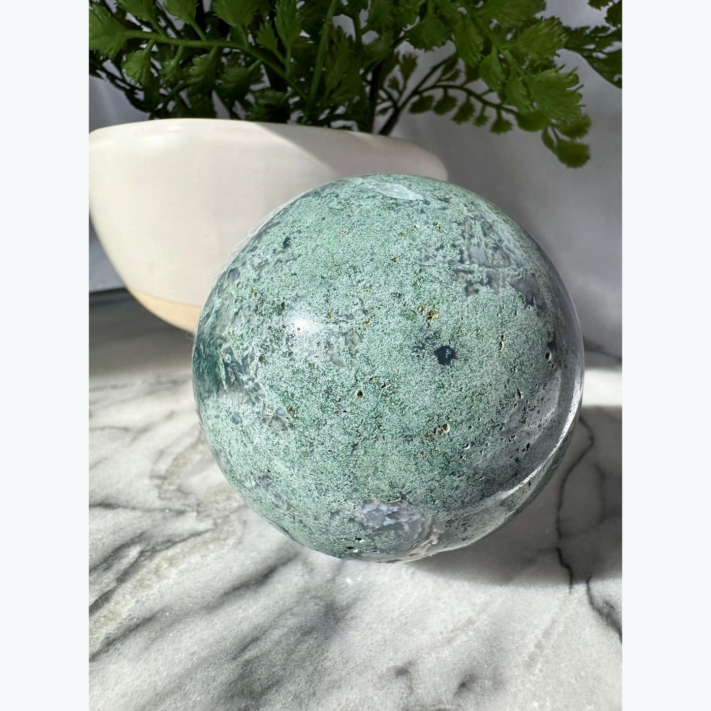 Sea-Foam Green Moss Agate Crystal Sphere