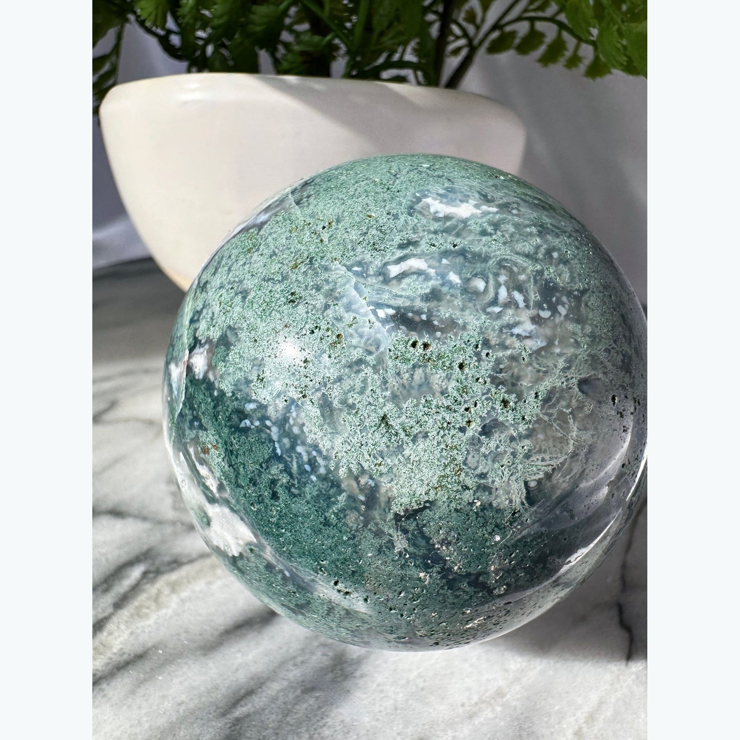 Sea-Foam Green Moss Agate Crystal Sphere