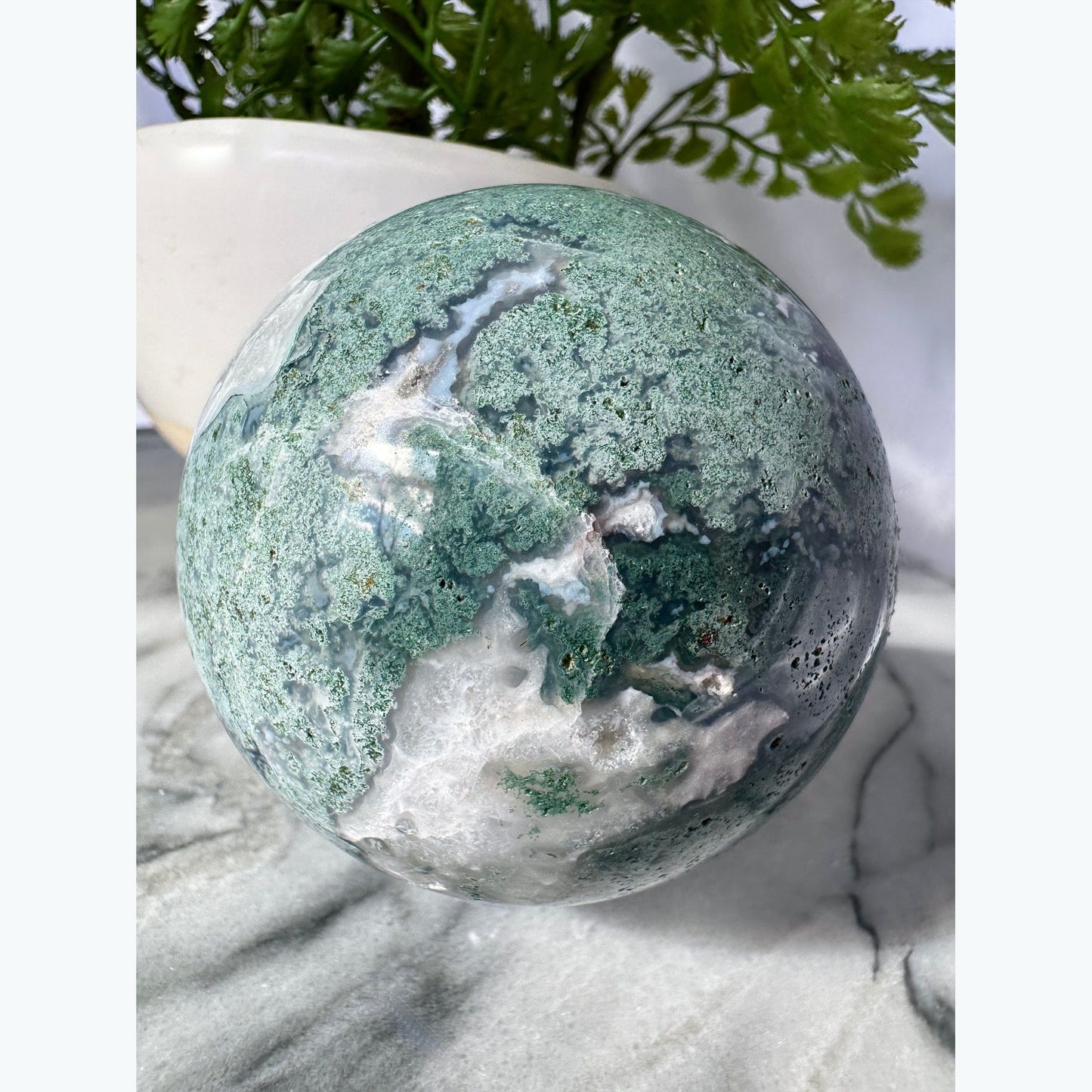 Sea-Foam Green Moss Agate Crystal Sphere