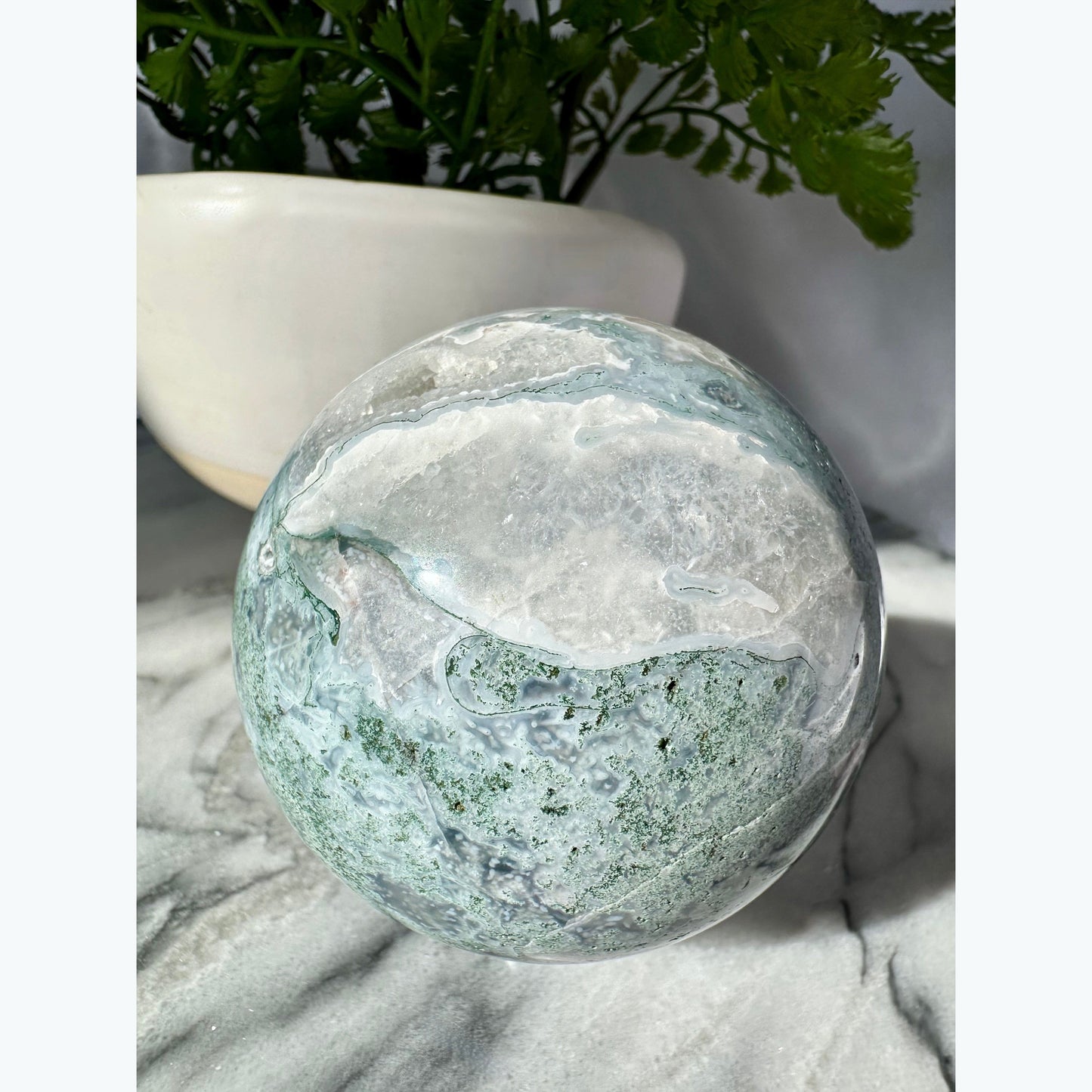 Sea-Foam Green Moss Agate Crystal Sphere