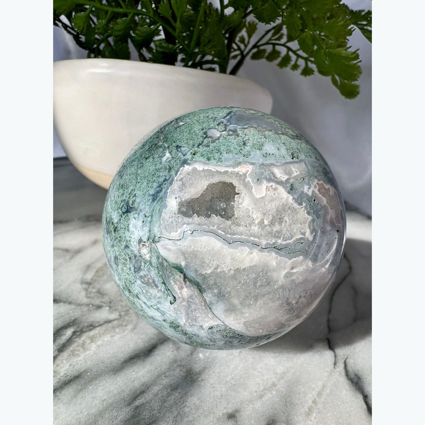 Sea-Foam Green Moss Agate Crystal Sphere