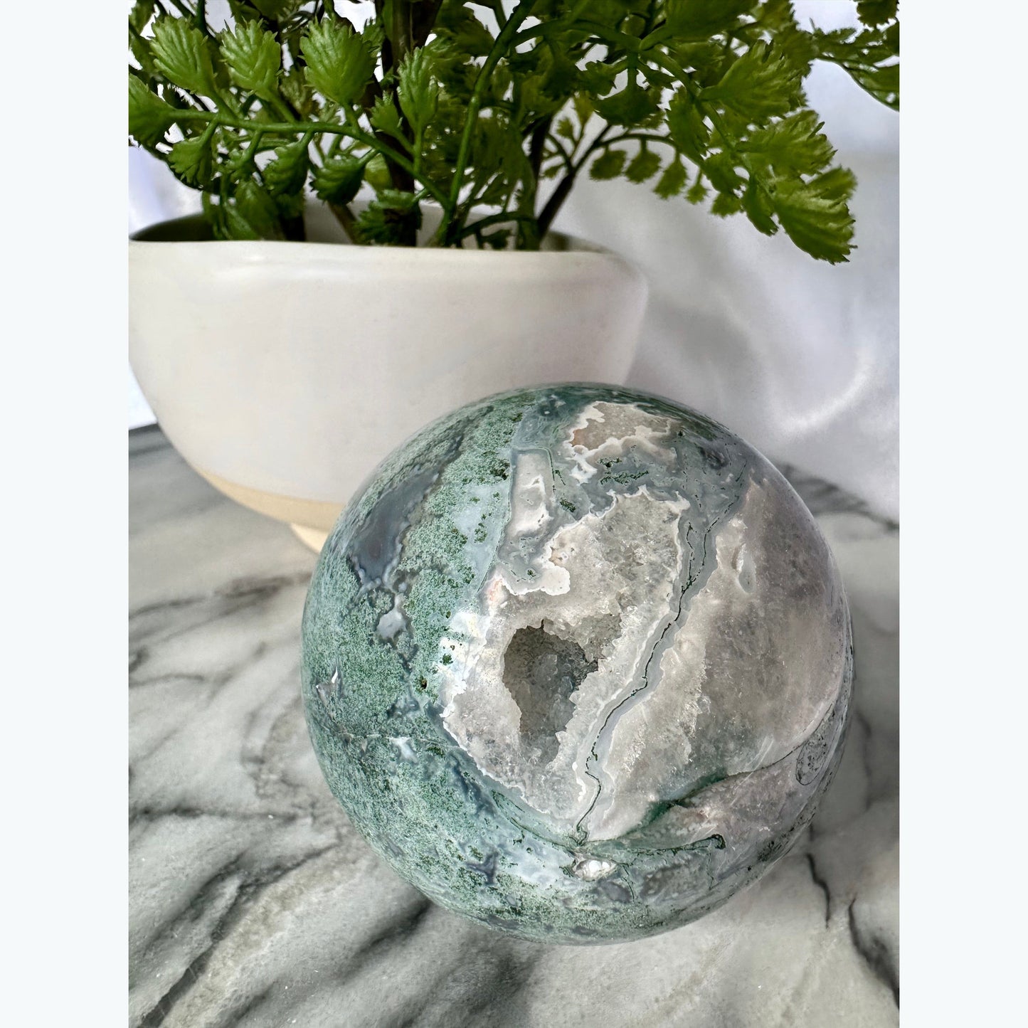 Sea-Foam Green Moss Agate Crystal Sphere