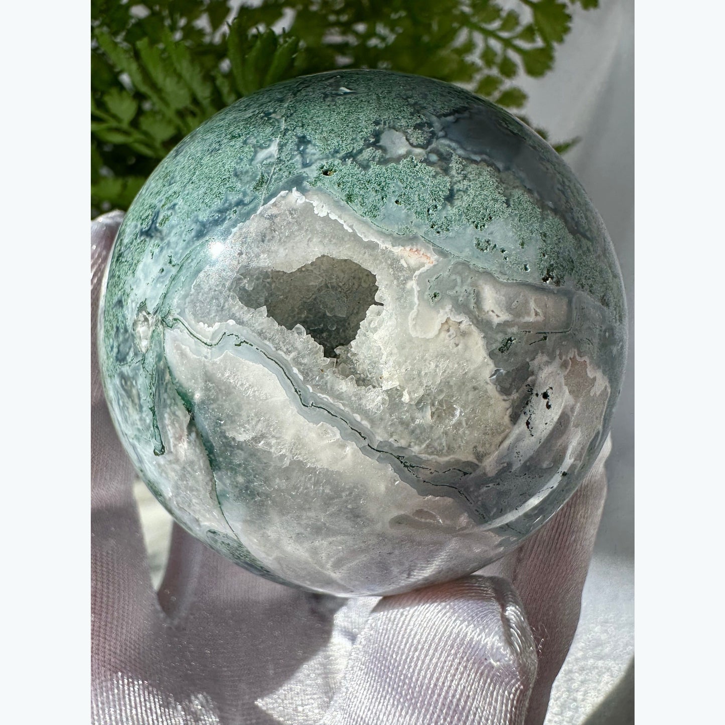 Sea-Foam Green Moss Agate Crystal Sphere