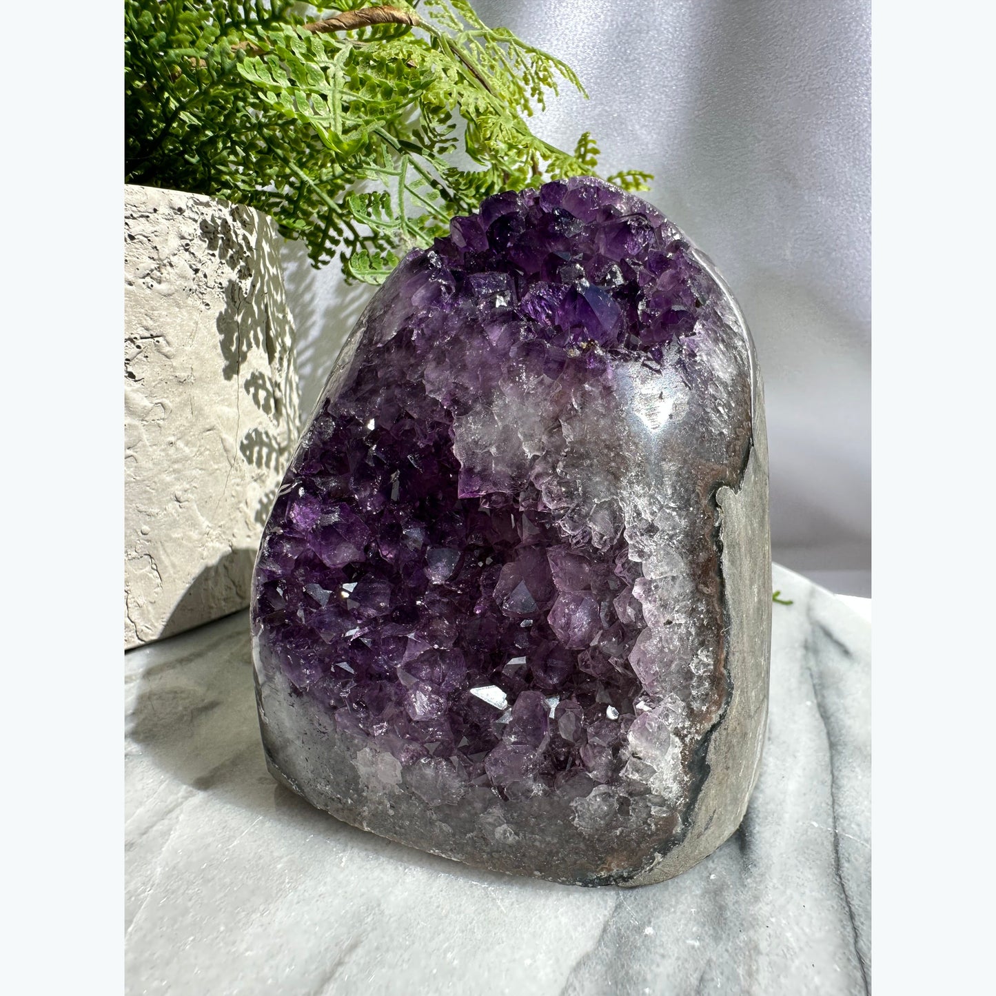 Amethyst Crystal Cluster Geode with Vibrant Points Cut Base Home Decor ...